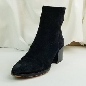 Sam Edelman 8 Women's Black Suede Side Zip Pointed Toe Block Heel Ankle Boots